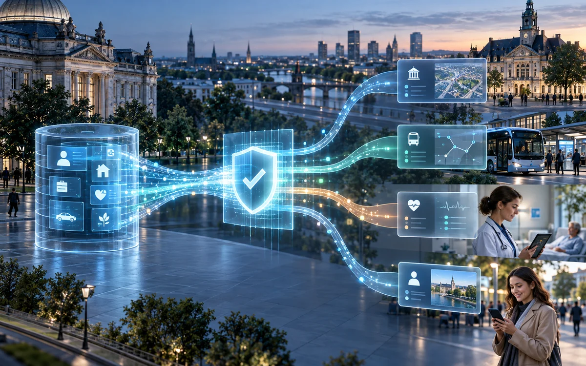 One authoritative source delivers different permitted data views to municipal, mobility, healthcare and customer services.